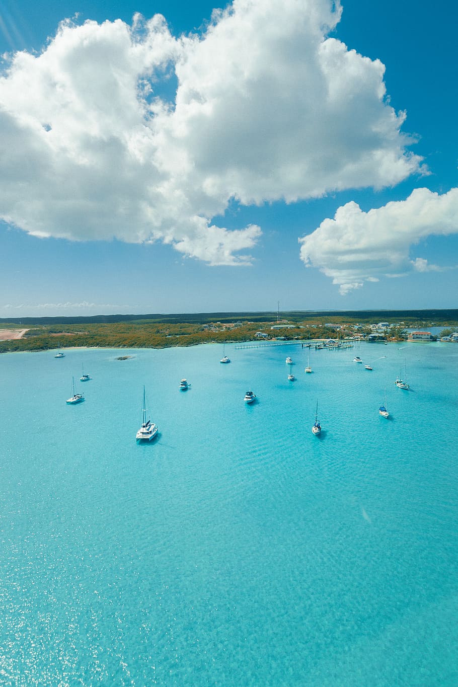 sriel view, ariel shot, blue ocean, trees, the bahamas, blue sky, HD wallpaper