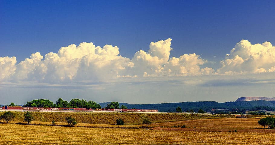 nature, landscape, clouds, sky, hills, panorama, field, prado HD wallpaper