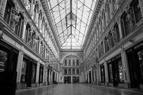 Grayscale Photography of Building, arcade, arch, arched window HD wallpaper