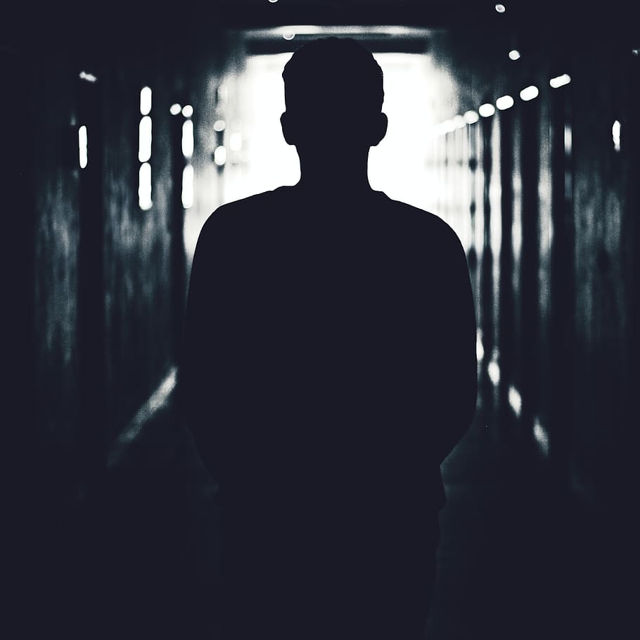 people, man, walking, alone, dark, tunnel, silhouette, one person HD wallpaper