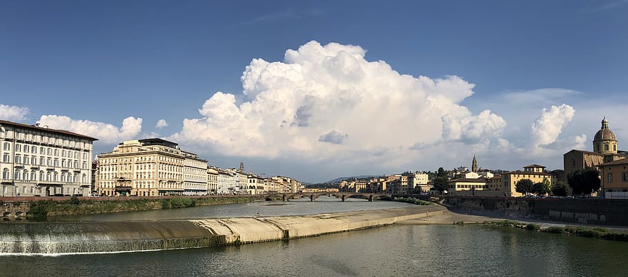 italy, florence, river, clouds, cityscape, architecture, building exterior HD wallpaper
