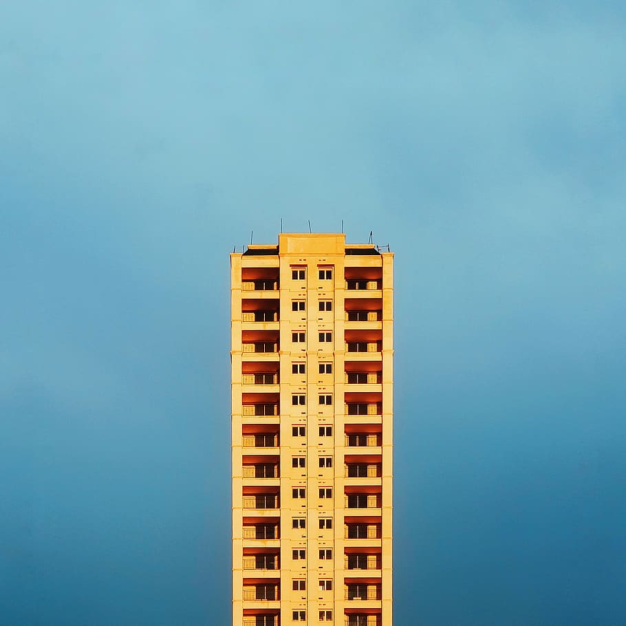 Beige Concrete High-rise Building, apartment, architectural design, HD wallpaper