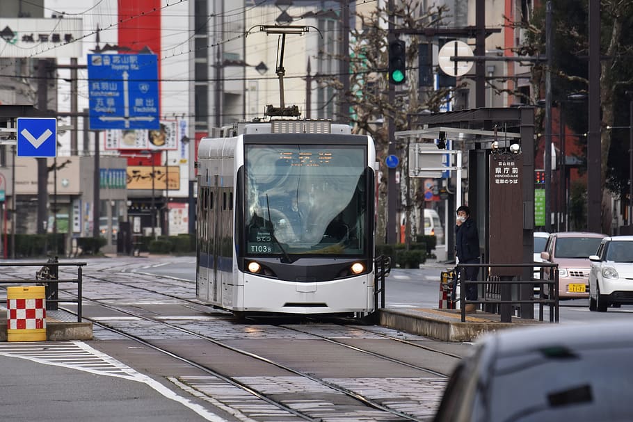 traffic, road, train, electric train, tram, vehicle, city, japan HD wallpaper