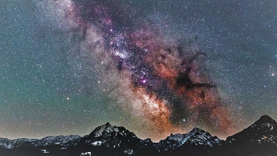 mountain during nighttime, 16:9, salzkammergut, photography, astro