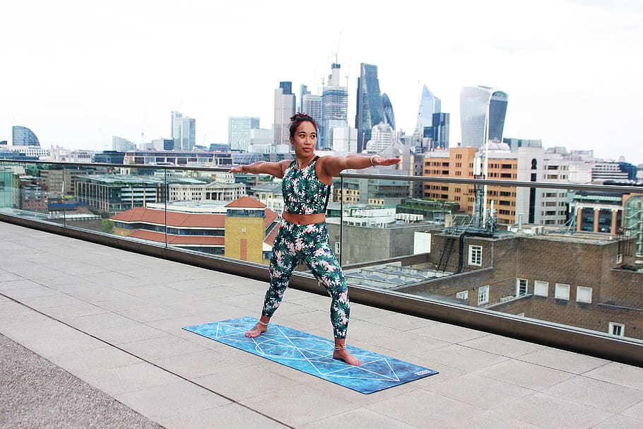 Woman in Sideways Yoga Position, acro, acro yoga, active, architecture HD wallpaper