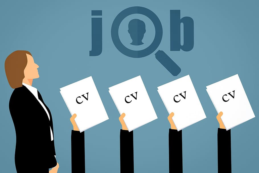 Illustration of job seeker in a sea of resumes, search, hr, cv, HD wallpaper