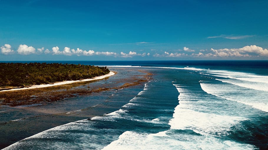 Bird's Eye View Of Ocean During Daytime, beach, clouds, dawn