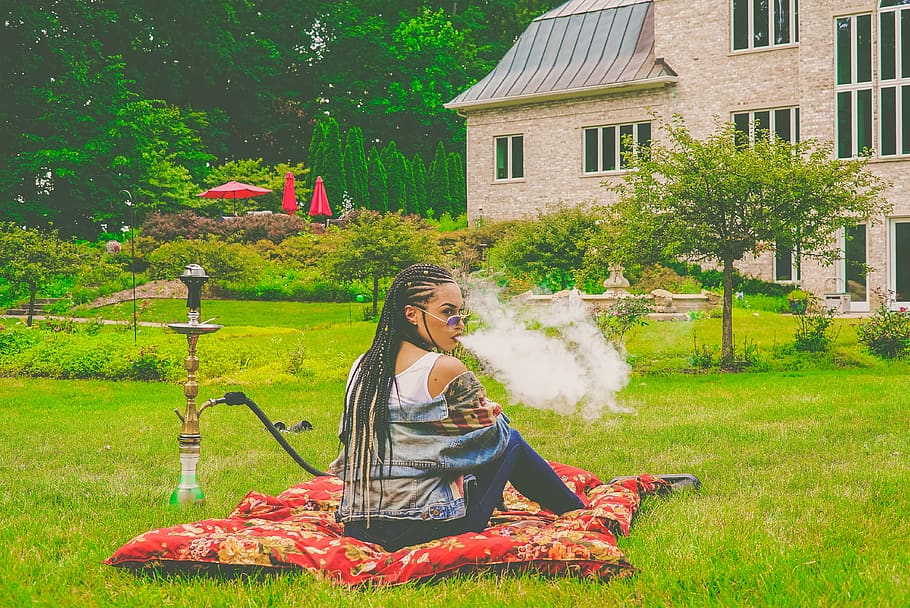 flag, trees, green, smoke, hair, plant, real people, lifestyles HD wallpaper