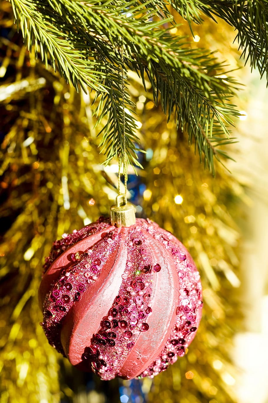 ball, bauble, branch, bright, celebration, christmas, christmas-tree HD wallpaper