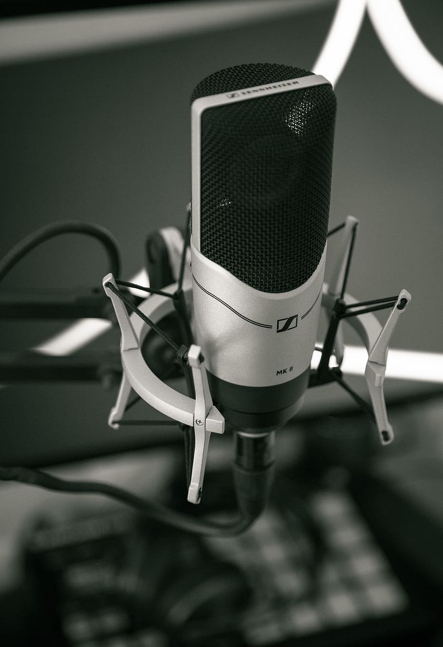 black and white, microphone, filter, music, studio, record HD wallpaper