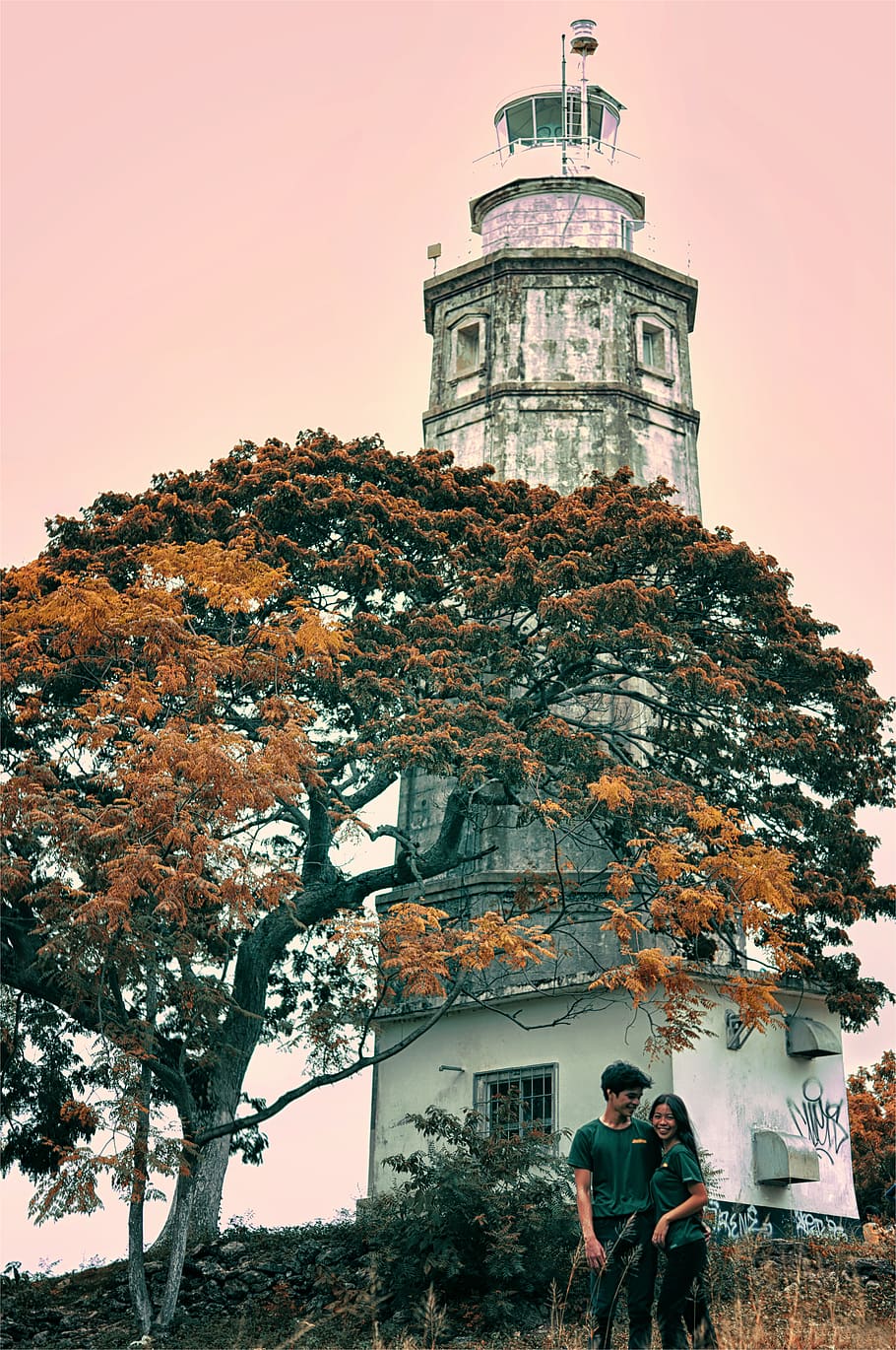 Man and Woman Taking Photo Near to Lighthouse, architecture, building HD wallpaper