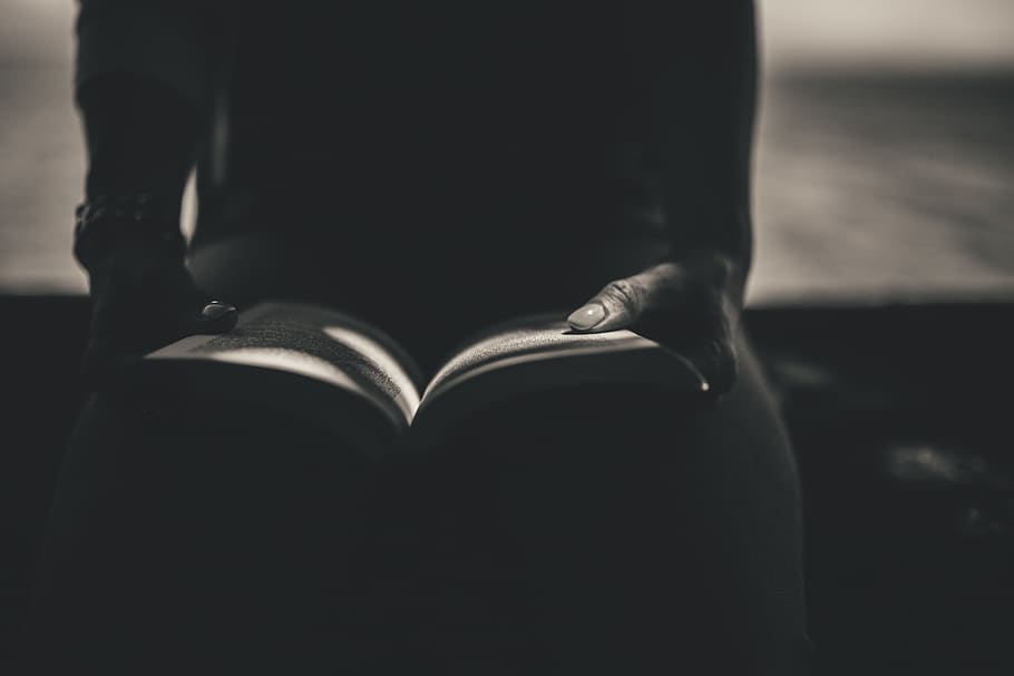 book, reading, black and white, one person, human body part HD wallpaper