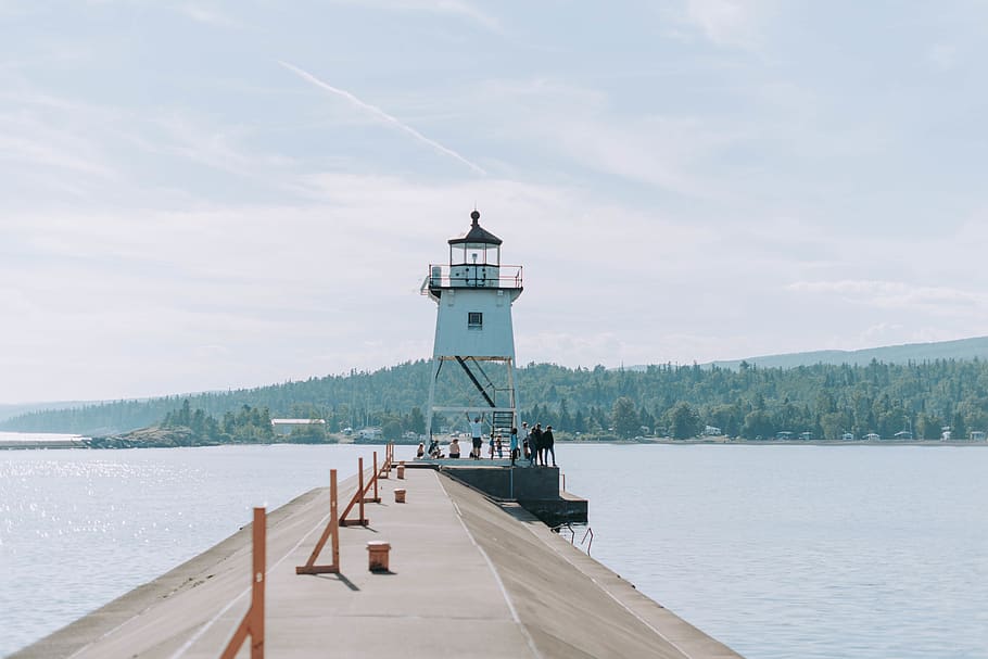 white lighthouse, sky, built structure, water, architecture, direction HD wallpaper
