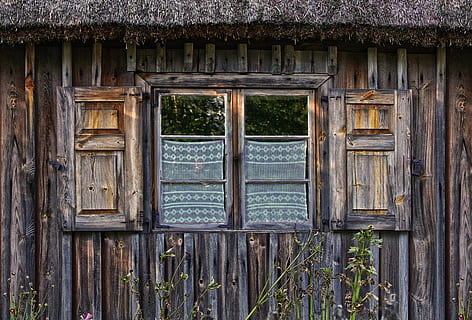 window, wooden windows, shutter, old, facade, woodhouse, farmhouse HD wallpaper