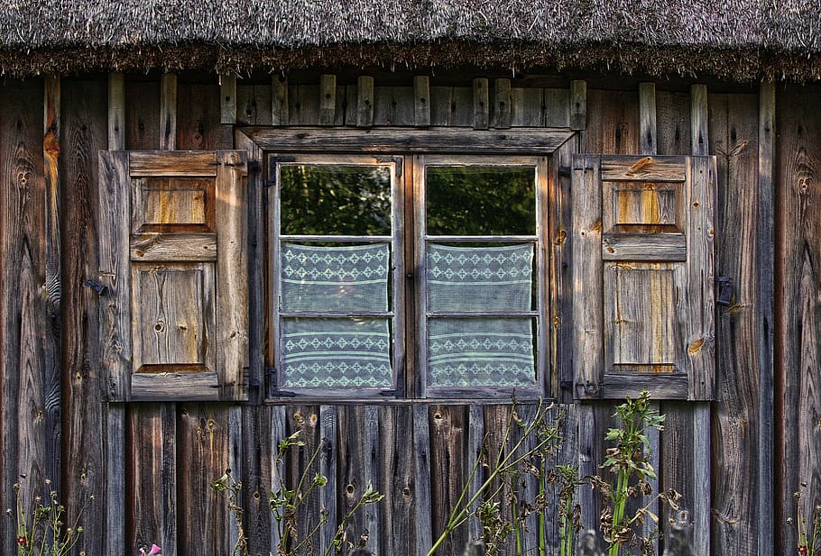 window, wooden windows, shutter, old, facade, woodhouse, farmhouse HD wallpaper