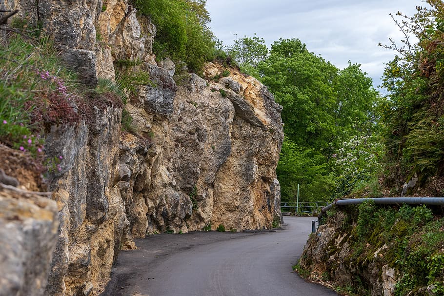 road, rock, away, passage, landscape, asphalt, scenic, bergstrasse HD wallpaper
