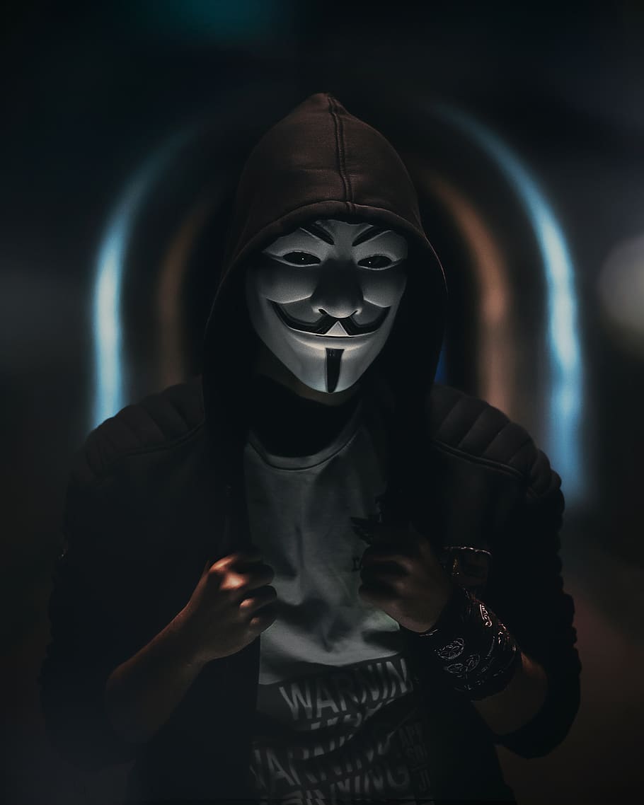 person, human, mask, head, urban, portrait, anonymous mask, HD wallpaper