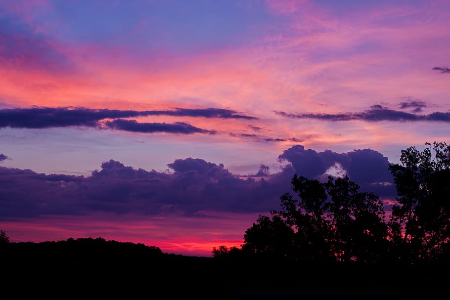 sky, clouds, dark, sunset, nature, trees, cloud - sky, beauty in nature HD wallpaper