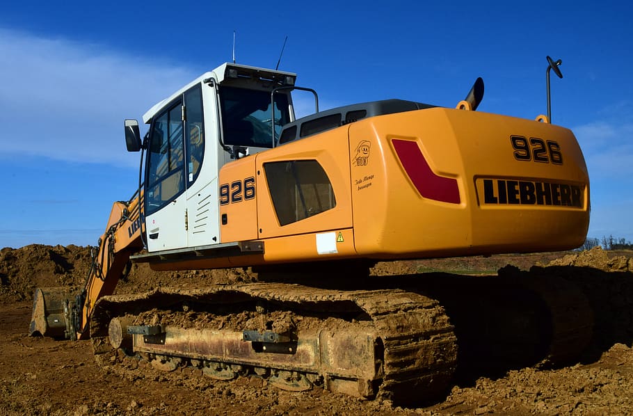 excavators, clay, open pit mining, sky, work, removal, shovel HD wallpaper