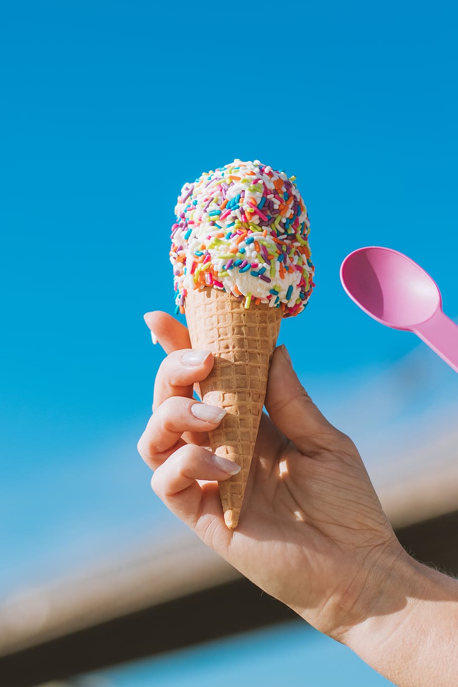 brown ice cream cone, frozen food, human hand, dairy product HD wallpaper