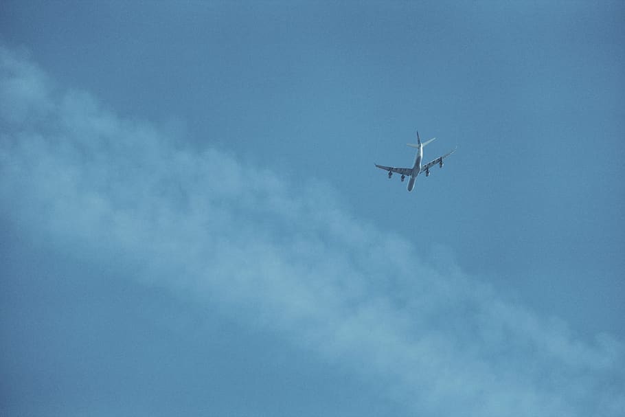 sky, blue, plane, airplane, cloud, air vehicle, flying, mode of transportation HD wallpaper