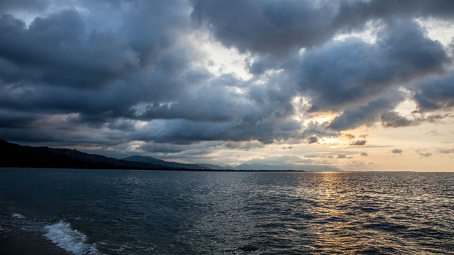 beach, mountains, sky, clouds, cloud - sky, water, sea, scenics - nature HD wallpaper