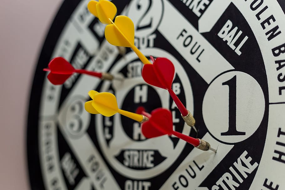 Dart Board With Darts, black, blur, center, close-up, dartboard HD wallpaper