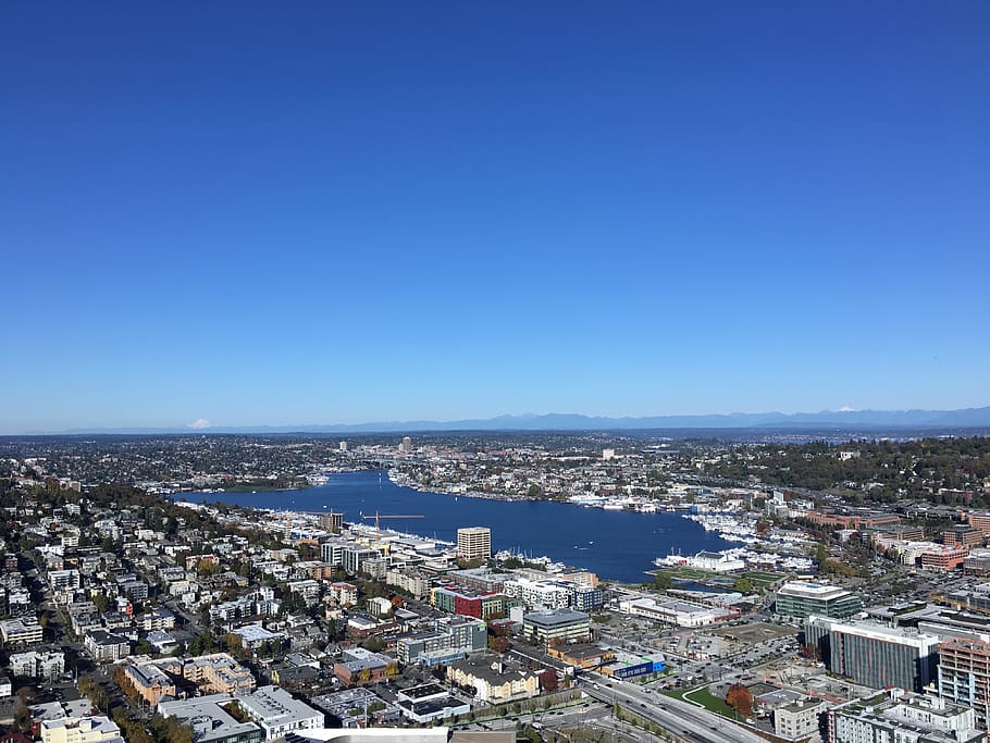 seattle, united states, space needle loop, sky, city, water HD wallpaper