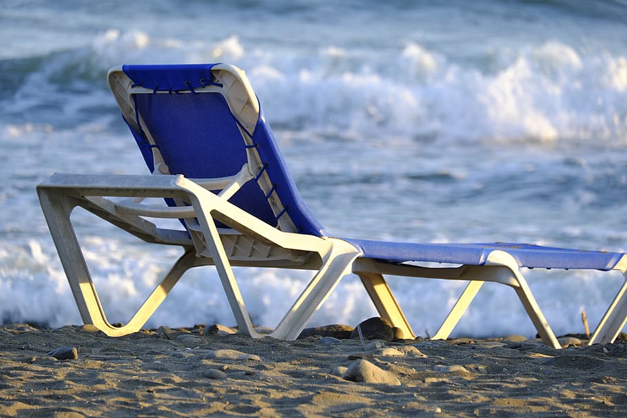 blue, summer, relax, beach, sunbed, rest, sea, ocean, sand HD wallpaper
