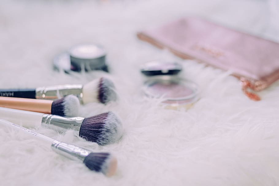 Makeup Brush Set, blur, brushes, close-up, equipment, indoors, HD wallpaper