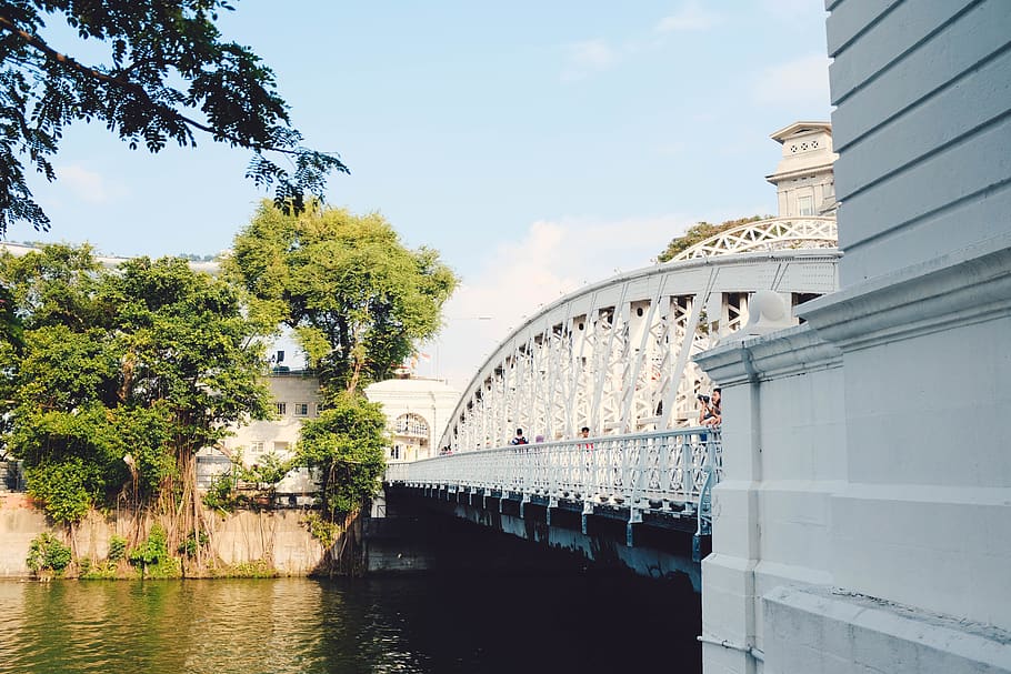 white concrete bridge during daytime, outdoors, water, building HD wallpaper