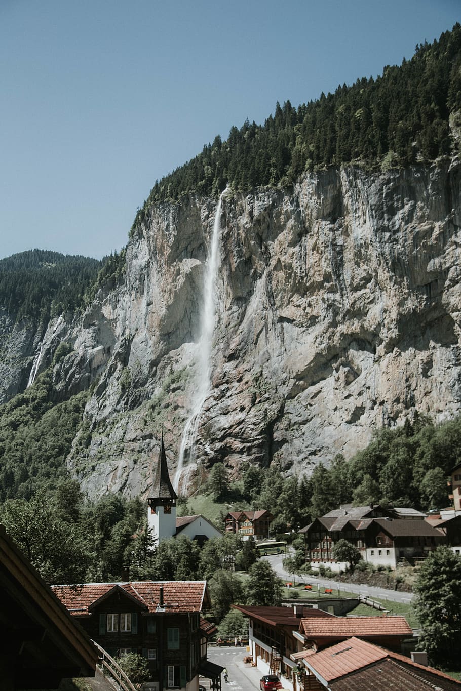 switzerland, lauterbrunnen, travel, mountian, trees, waterfall, HD wallpaper