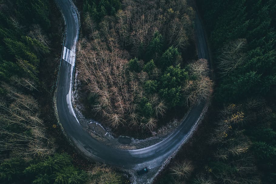 aerial photography of curved road, landscape, outdoors, nature, HD wallpaper
