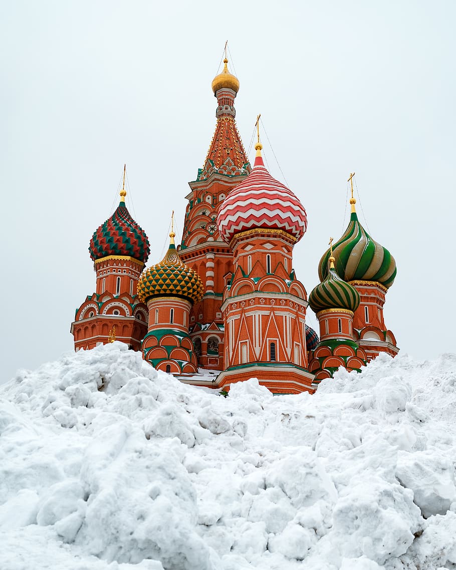 snow outside St. Basil's Cathedral during daytime, belief, religion