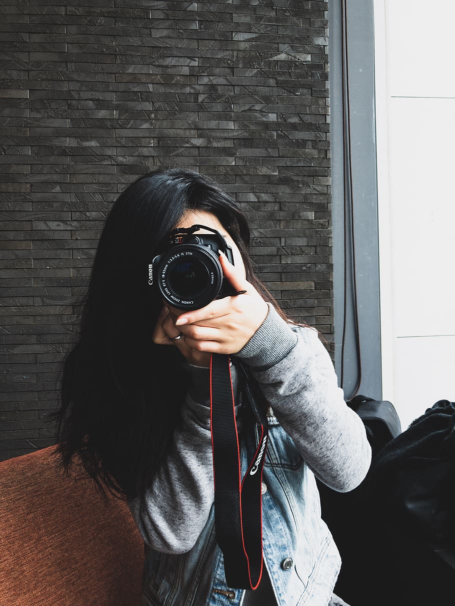 Woman Taking Photo, camera, camera lens, casual, close-up, colors HD wallpaper