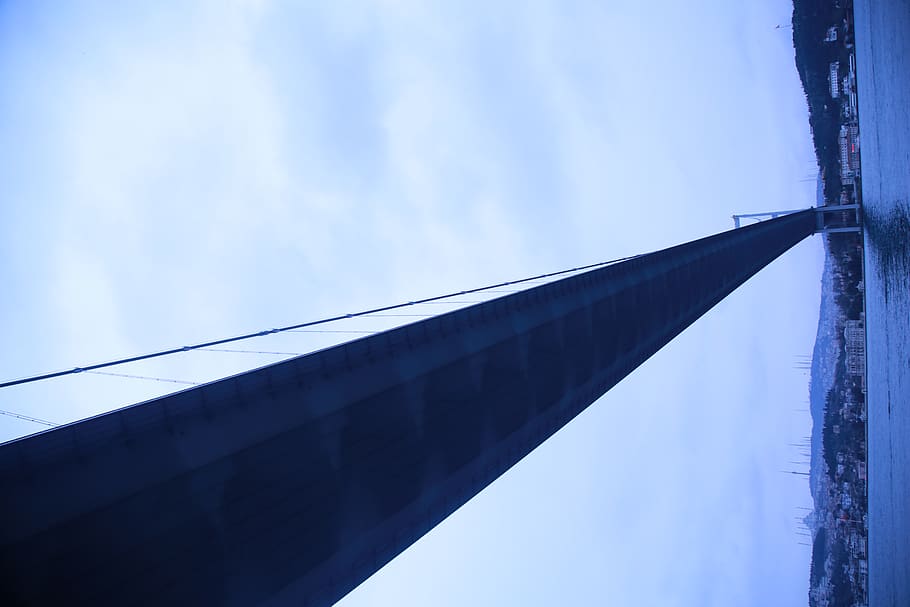 low-angle view of bridge, building, viaduct, transportation, vehicle HD wallpaper