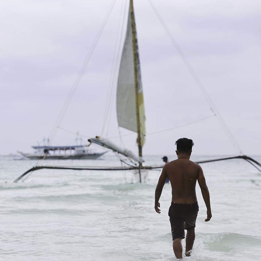 lonely, water, one person, sea, leisure activity, shirtless HD wallpaper