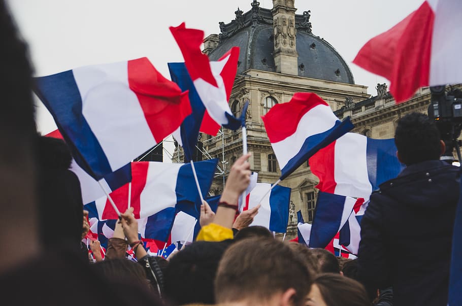 flag, symbol, human, person, france, paris, louvre, crowd, protest, HD wallpaper