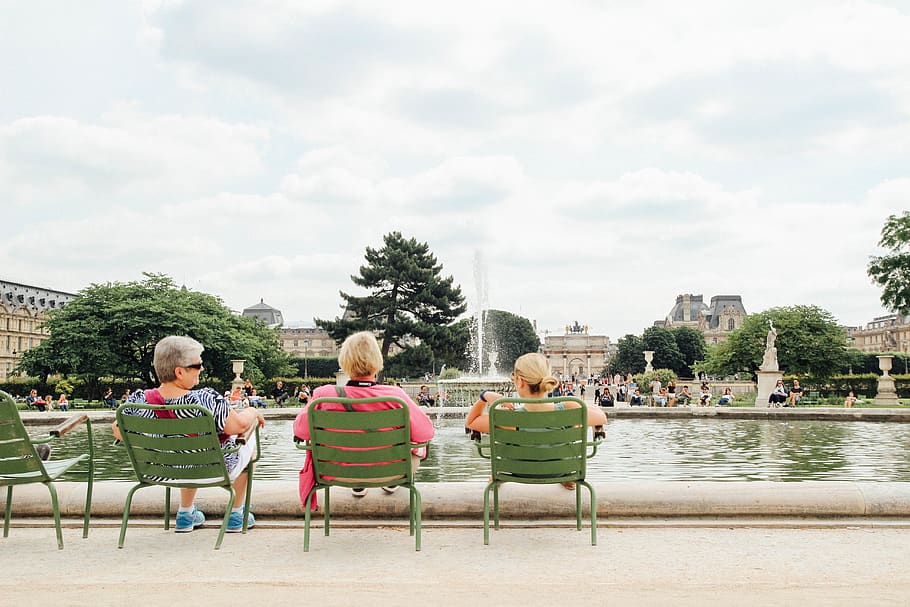france, paris, tree, sitting, seat, group of people, plant HD wallpaper