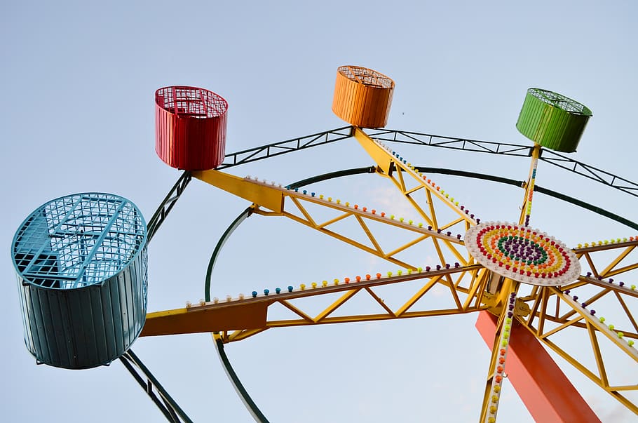 multicolored ferries wheel, amusement park, ferris wheel, theme park