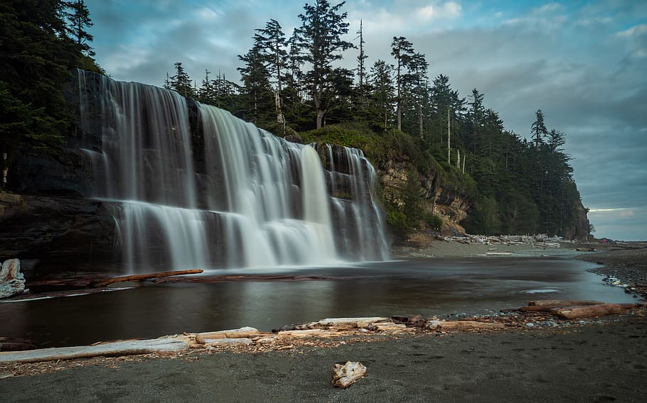 water, scenics - nature, beauty in nature, waterfall, tree HD wallpaper