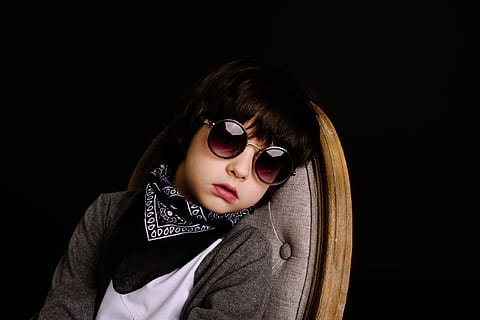 Portrait of Boy Wearing Sunglasses, black background, boredom HD wallpaper