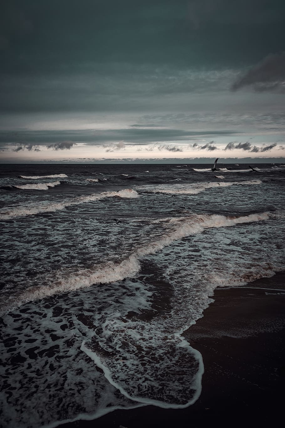 Ocean Waves, beach, clouds, dark, dawn, horizon, landscape, sand HD wallpaper