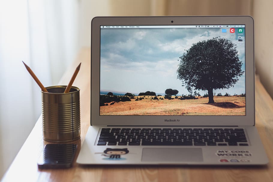 table, work, workspace, work table, pencil, macbook, notebook HD wallpaper