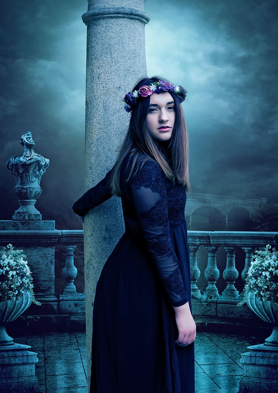 gothic, fantasy, dark, medieval, romantic, woman, girl, female, HD wallpaper