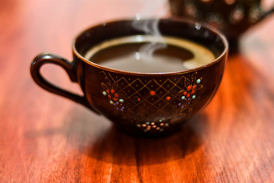 coffee, cup, drink, caffeine, table, breakfast, food and drink HD wallpaper