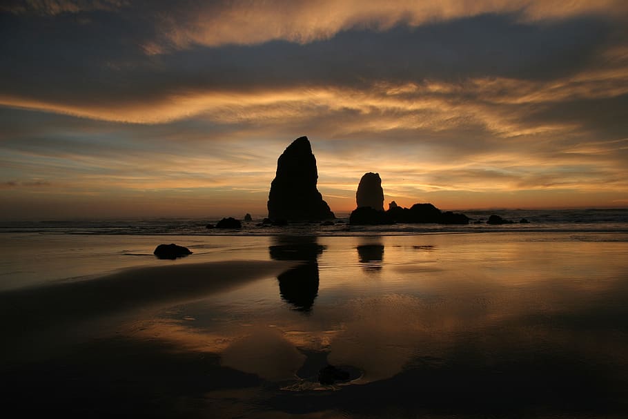 sunset, evening, dusk, ocean, shore, beach, lewis clark, national historic trail HD wallpaper