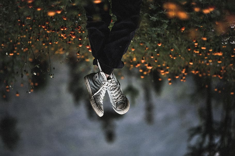 Pair of Gray Shoes, blur, blurred background, colors, environment HD wallpaper