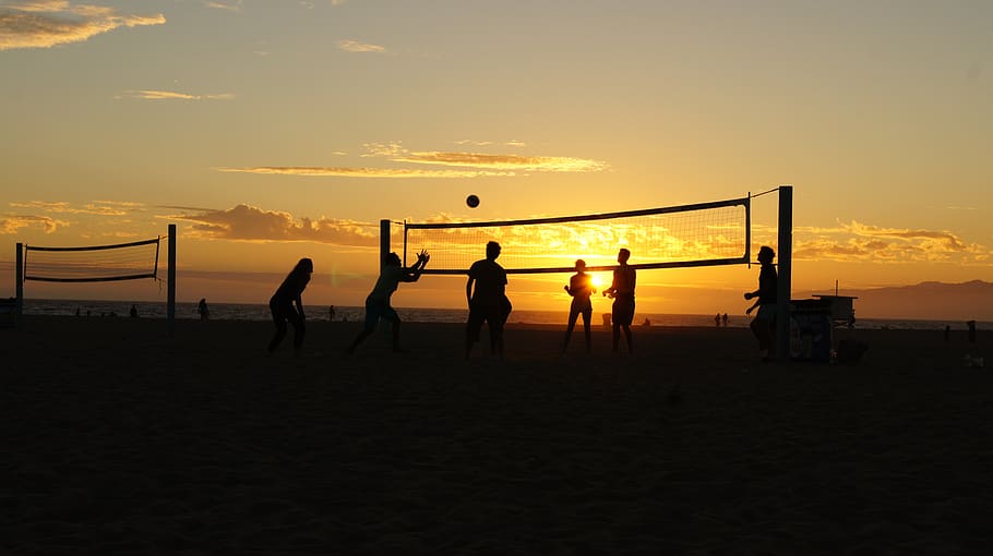 los angeles, venice beach, united states, beach volley, sunset, HD wallpaper