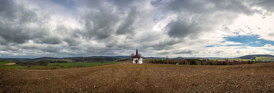church, clouds, sky, landscape, wide, space, sauerland, chapel HD wallpaper